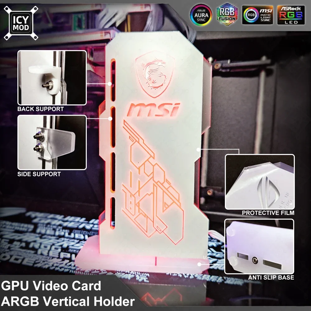 Soporte de tarjeta de Video personalizable ARGB Vertical MOD GPU, soporte blanco PC VGA, soporte de chasis, enfriador de agua personalizado, 5V, 3 pines AURA - imagen 2
