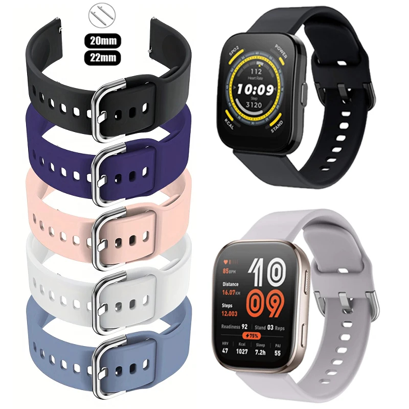 Correa de silicona para reloj inteligente Amazfit Bip 6 5, pulsera deportiva de 20mm y 22mm para Amazfit GTS 4/3/2e/GTS2 Mini/GTR 42mm/47mm/GTR 4 3 - imagen 2