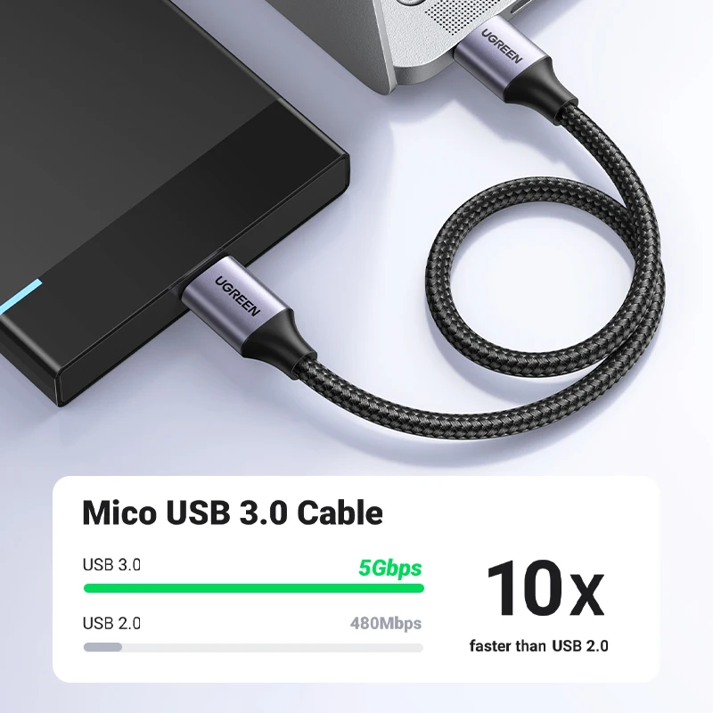 Ugreen-Cable de datos de carga rápida para teléfono móvil, Micro USB 3,0, 3A, 1M, para Samsung Note 3, S5, Toshiba, disco duro - imagen 2