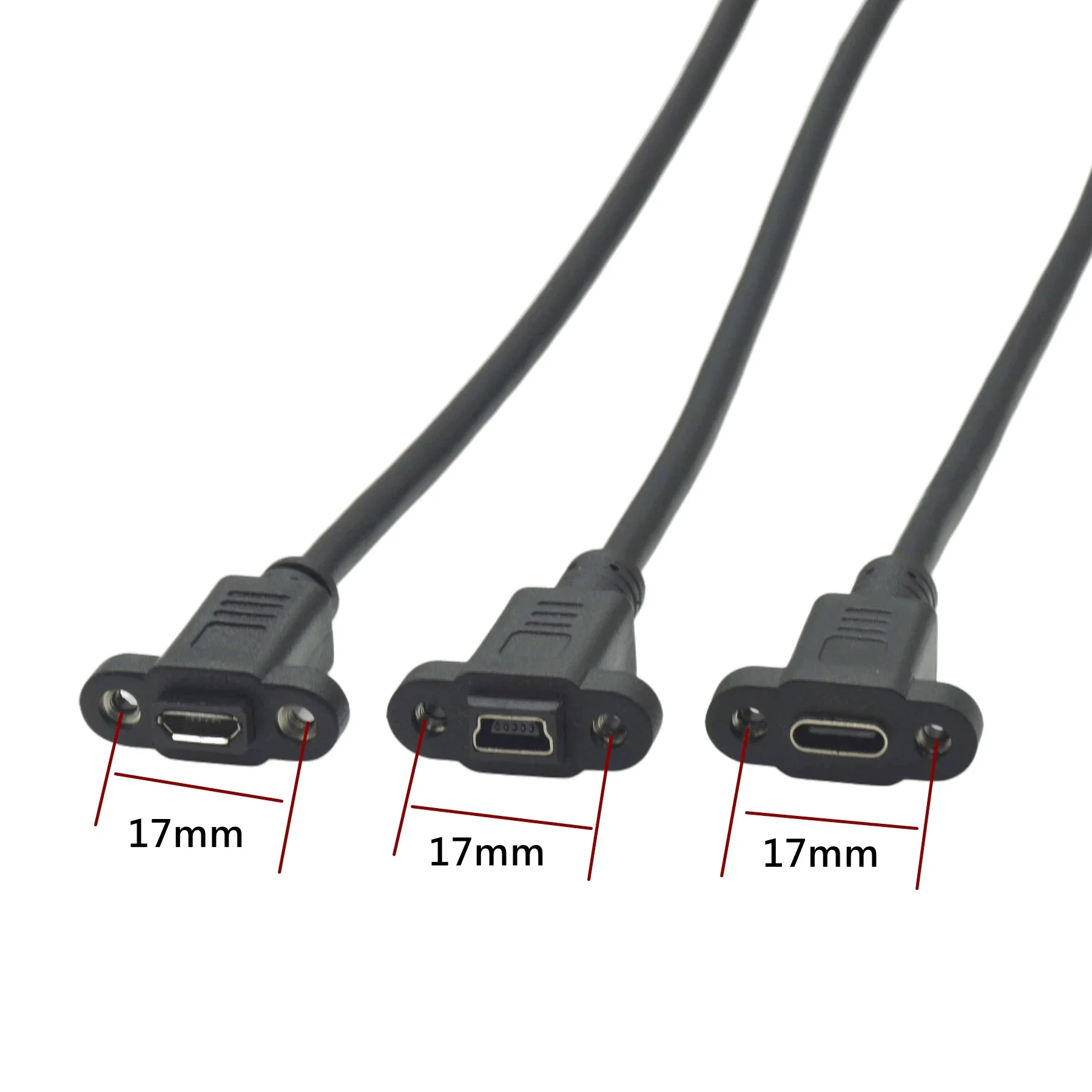 Conector macho Micro tipo C Mini USB a Mini USB tipo c Cable de extensión hembra de 5 pines Paso 17 mm con tornillos Orificio de montaje en panel - imagen 2
