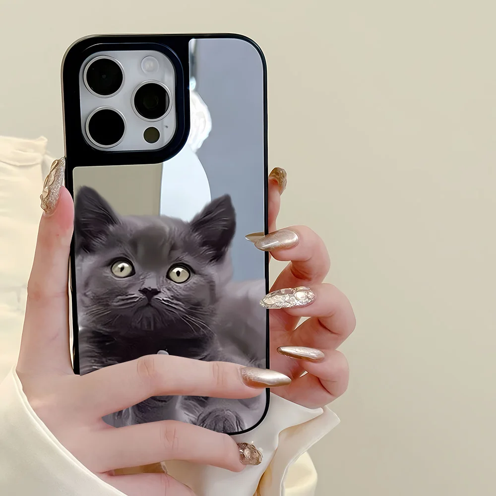 Funda de teléfono con espejo de maquillaje de lujo para iPhone 17 16 Pro Max 13 15 14 11 12 Air 17promax a prueba de golpes gato Animal pintado Funda - imagen 2