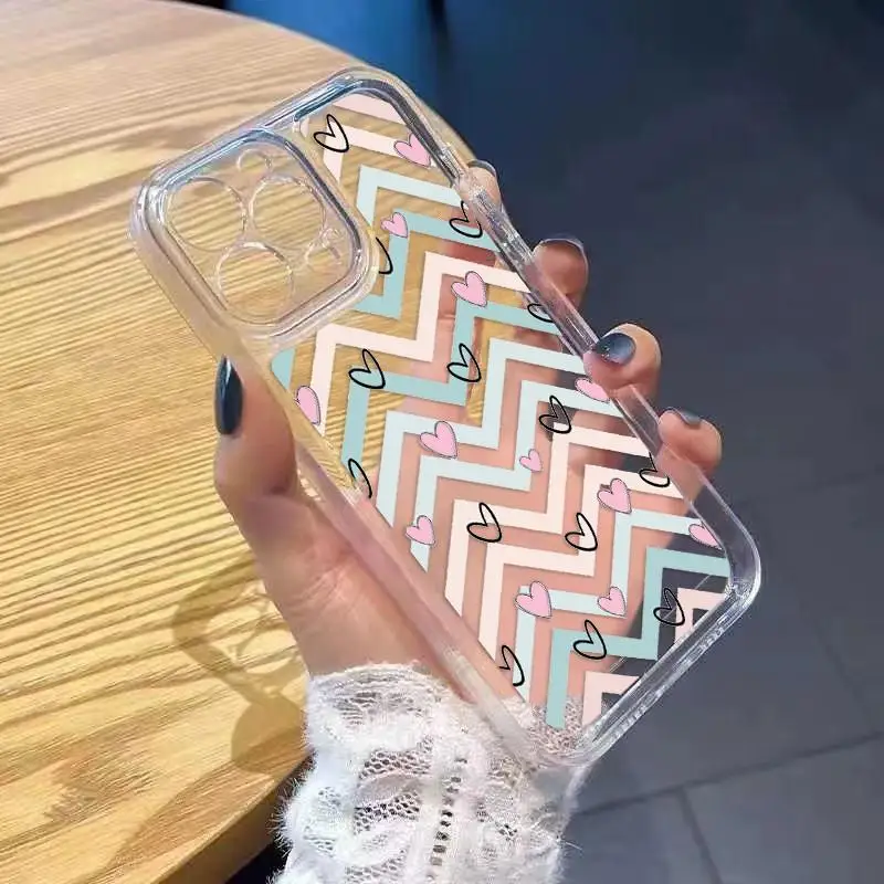 Funda con ondas de corazón para iPhone 17 16 15 14 13 12 11 Pro Max XR 7 8 Plus SE, funda protectora de pantalla a prueba de golpes - imagen 4