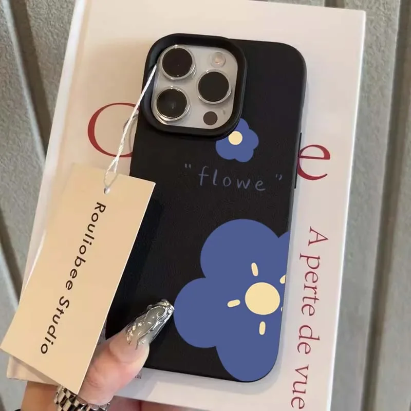 Funda de teléfono con patrón de lichi de flor azul para iPhone 16e, fundas para iPhone 16 Pro Max 15 14 13 12 11 XS X XR 16 Plus, funda de TPU a prueba de golpes