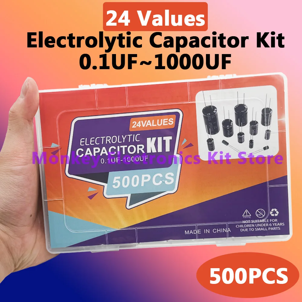 500 Uds condensador electrolítico condensadores electrolíticos DIP mezclados 10V 16V 25V 50V Kit electrónico 24 valores 0,1 uF-1000u