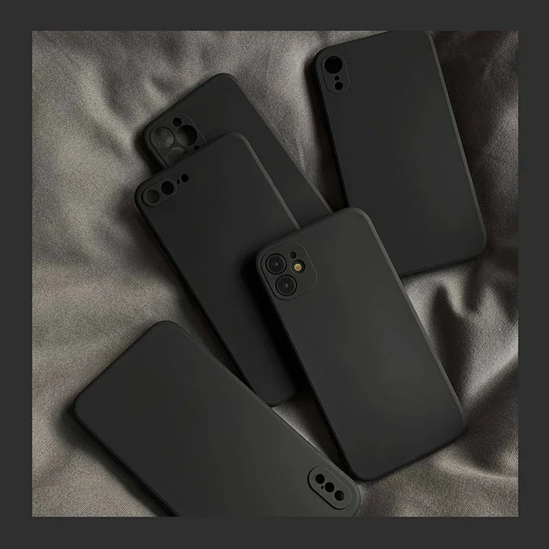 Funda de teléfono de silicona líquida negra para IPhone 13, 12, 11, 14, 15 Pro, XS Max, XR X 8, 7, 6S, 6 Plus SE 2020, funda trasera suave - imagen 5