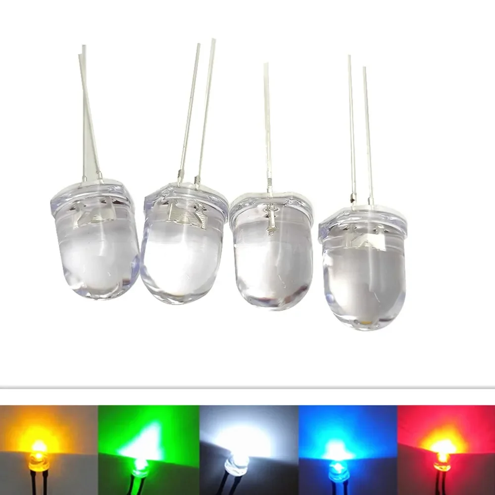 100 Uds F10 10mm LED 5 colores rojo azul amarillo verde blanco transparente 20mA 0,75 W lámpara de diodo emisor de luz LED redonda ultrabrillante