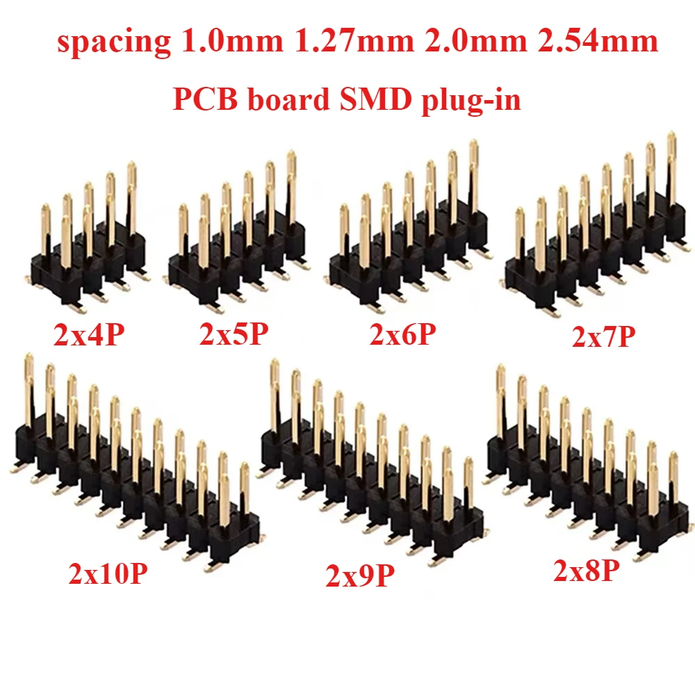 SMD SMT Picth 1,0mm 1,27mm 2,0mm 2,54mm doble fila macho PIN conector de tira de cabecera 2*2/3/4/5/6/7/8/9/10/11/12/20/25/30-40PIN