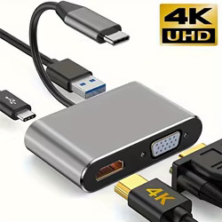 Adaptador multipuerto USB-C con VGA y carga PD para MacBook