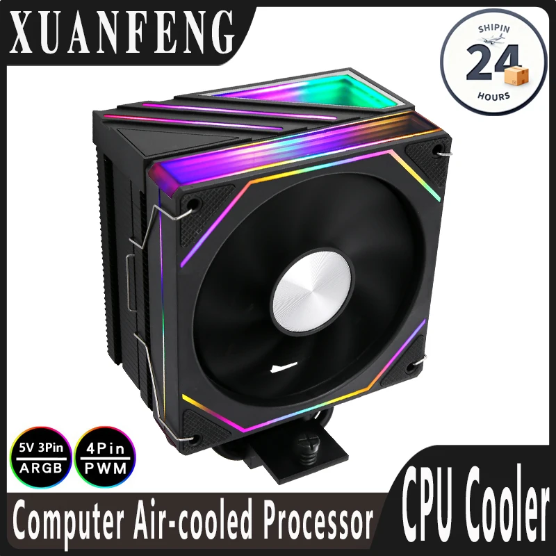 XUANFENG 120mm Argb ventilador silencioso Cpu enfriador de aire LGA2011-3 115x 18xx eficiente negro 4 tubos de calor Compatible i5 i7 i9 x79 x99 AM4 AM5