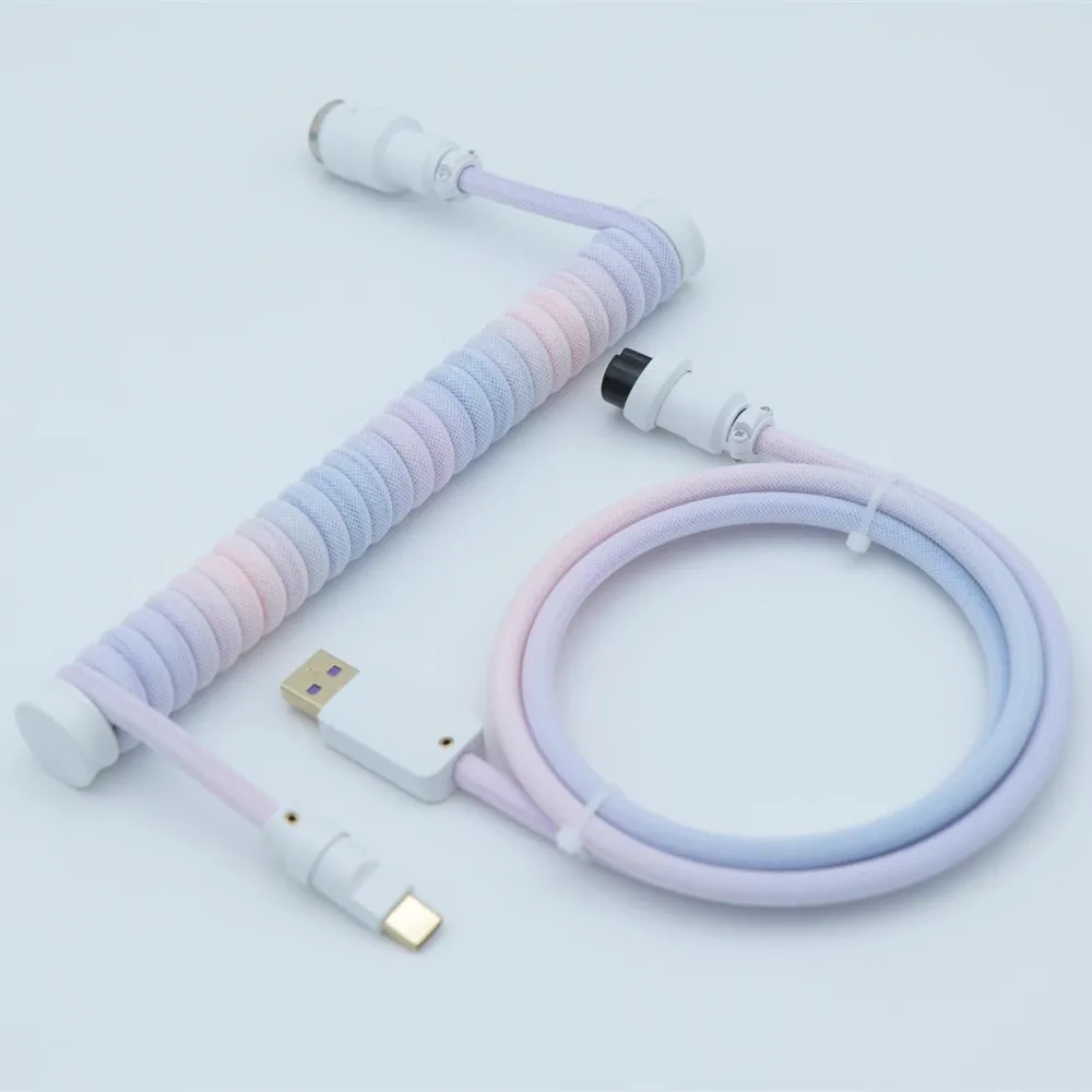 Línea de teclado mecánico Cable de aviador en espiral USB-C Cable de datos hecho a mano para juegos Cable en espiral gradiente