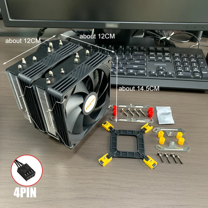 6 tubos de calor CPU enfriador de aire TDP 200W PC radiador 120MM para Intel LGA 1200 1150 1151 1155 1156 1366 1700 2011 X99 AMD AM3 AM4 AM5 - imagen 3