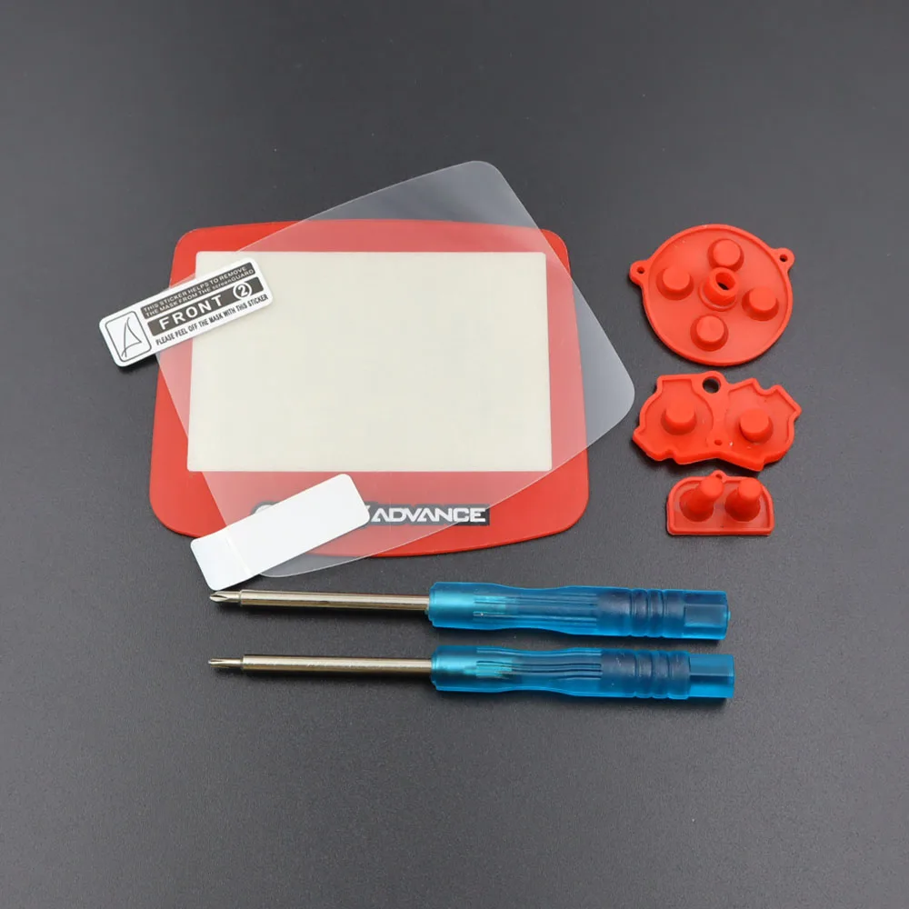Espejo de lente de plástico y película protectora transparente + botón de goma conductora y destornillador para Protector de lente de pantalla de consola GBA - imagen 4