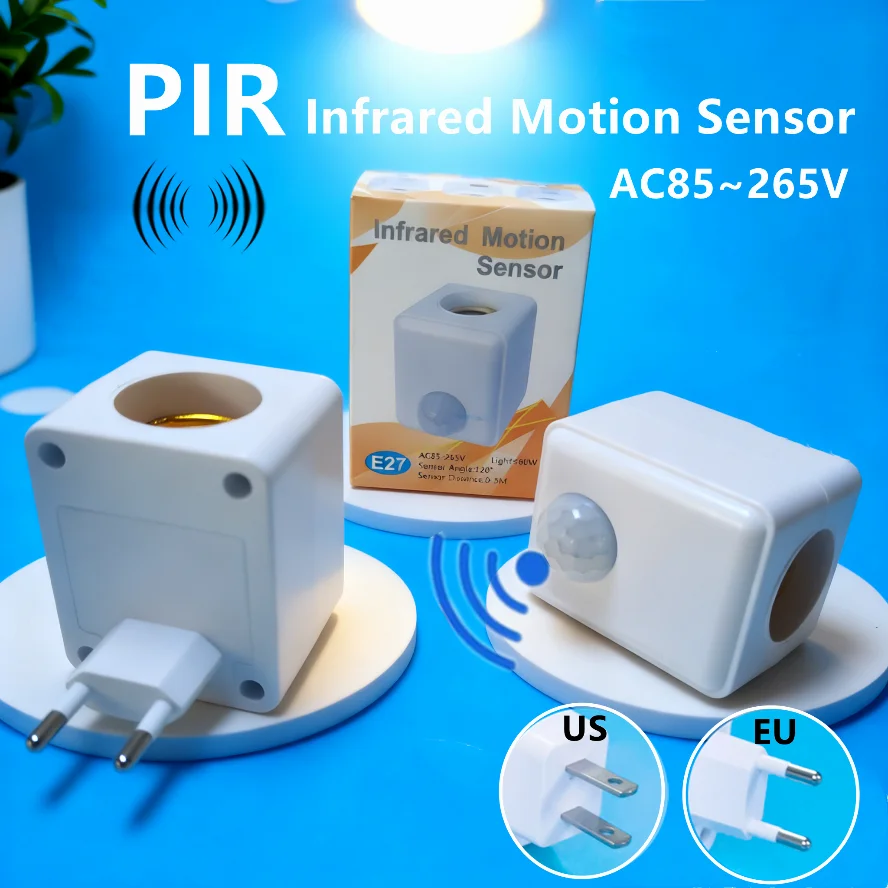 E27 PIR Sensor de movimiento Base de lámpara Led AC85-265V enchufe UE EE. UU. Bombilla de inducción humana soporte adaptador de enchufe convertidor ajustable
