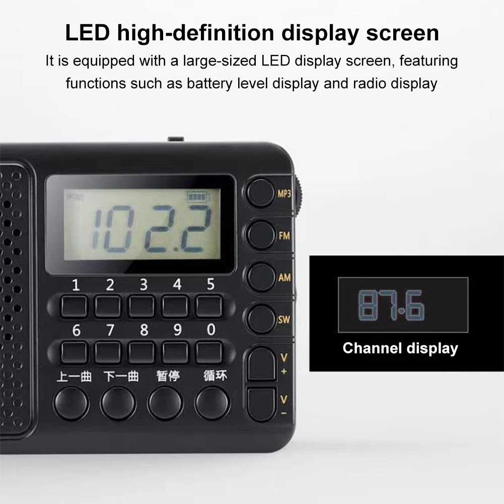 Receptor FM/AM/SW portátil con pantalla LED, Radio de bolsillo, compatible con tarjeta TF, unidad USB, reproductor de música MP3 para el hogar y al aire libre - imagen 5