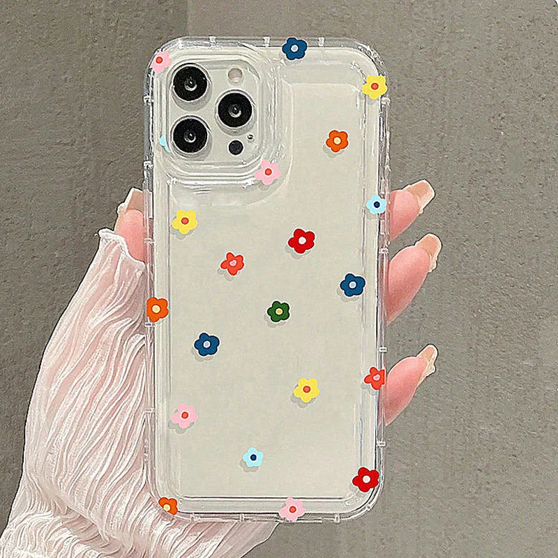 Funda blanda con pequeñas estrellas y flores para iPhone 16 16e 14 13 11 15 Pro Max 12 Mini XS XR X 8 7 Plus SE2022 13Pro, funda de Airbag anticaída