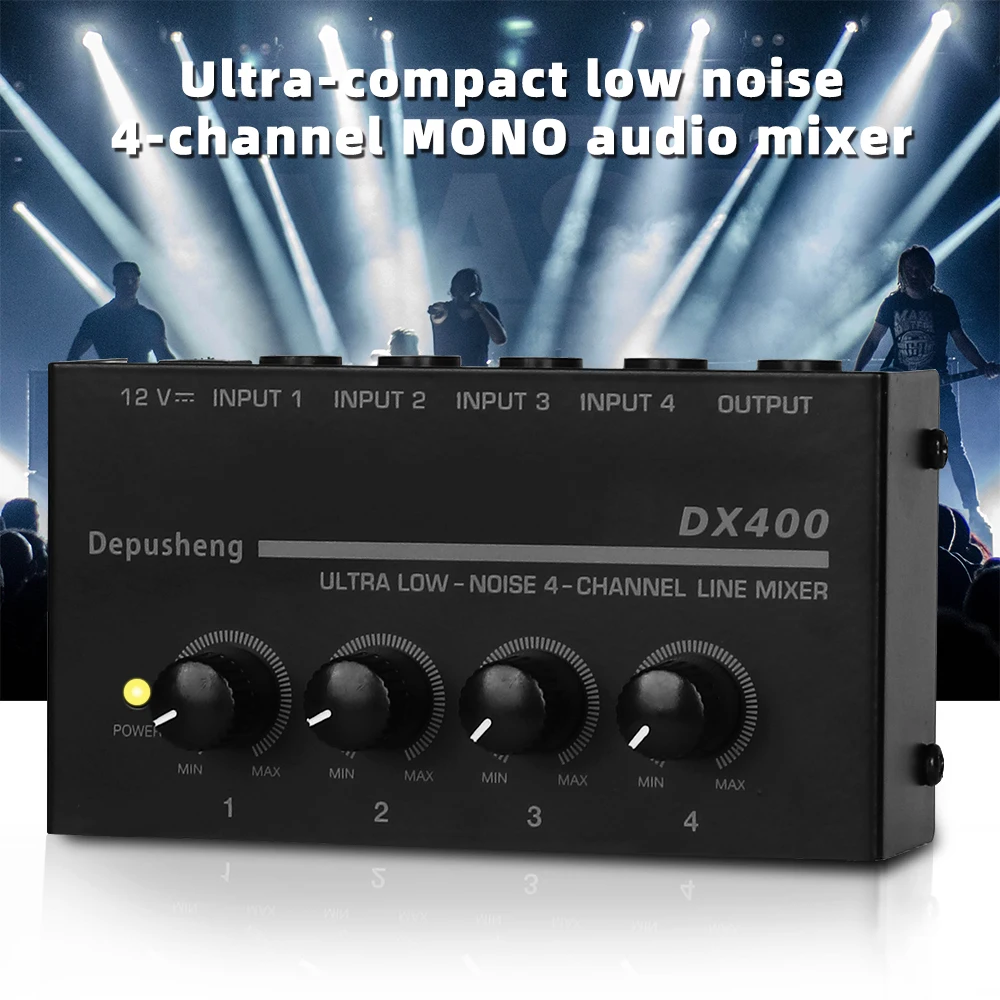 Mezclador de línea de 4 canales de ruido Ultra bajo mejorado Depusheng DX400 Mini mezclador de sonido fuente de alimentación DC5V fácil operación Dropshipping