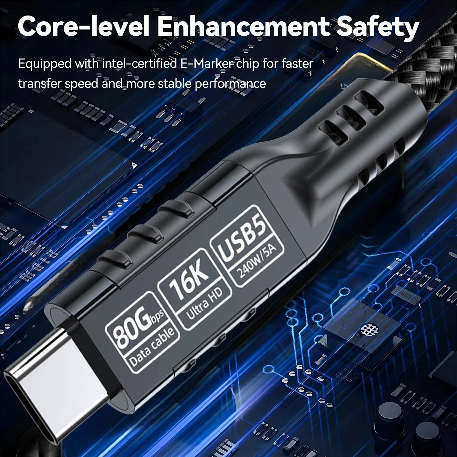 USB 5 PD240W 80Gbps Thunderbolt 5 Cable tipo C 16K 8K 48V/5A tipo C a USB C para iphone 16 Pro Tablet Switch Laptop MacBook Pro - imagen 4