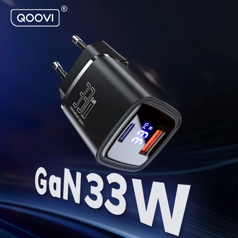QOOVI 33W GaN cargador USB tipo C adaptador de carga rápida carga rápida QC3.0 PD USB-C cargador de pared para iPhone Samsung Xiaomi iPad - imagen 2