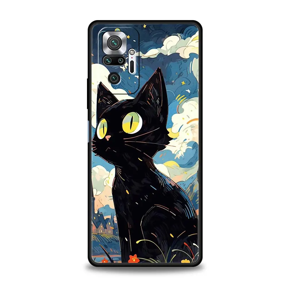 Funda de teléfono para Xiaomi Redmi Note 13 12 5G 9S 9 8 10 11 Pro 9T 13C 12C 10C 9C 9A 7 Pro funda suave dibujos animados encantador gato arte moda - imagen 3