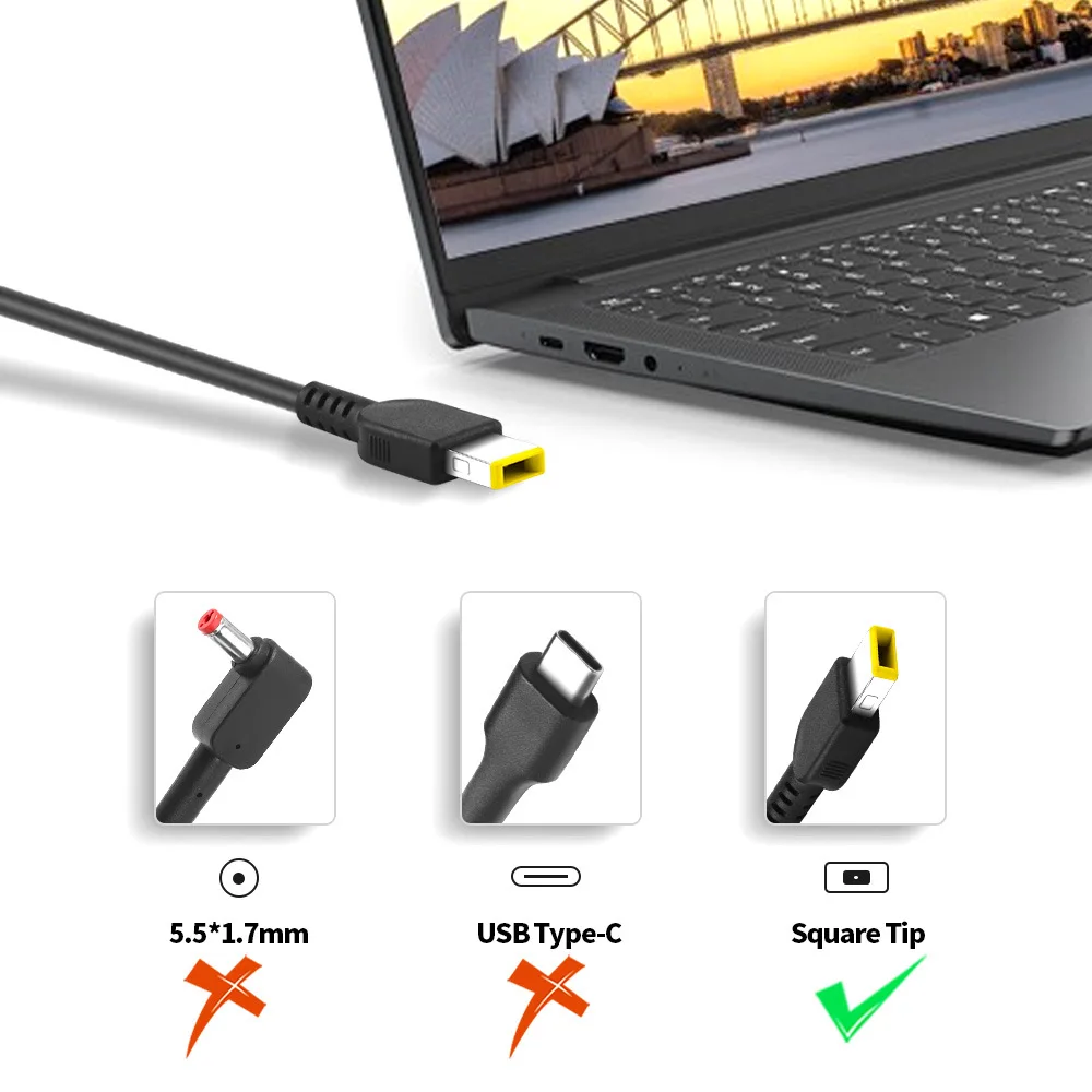 Cargador USB cuadrado para portátil, adaptador de corriente para Lenovo Thinkpad Yoga 13 X250 X260 G500 G405 X1 Carbon E431 E531 T440s, 20V, 3.25A, 65W - imagen 5