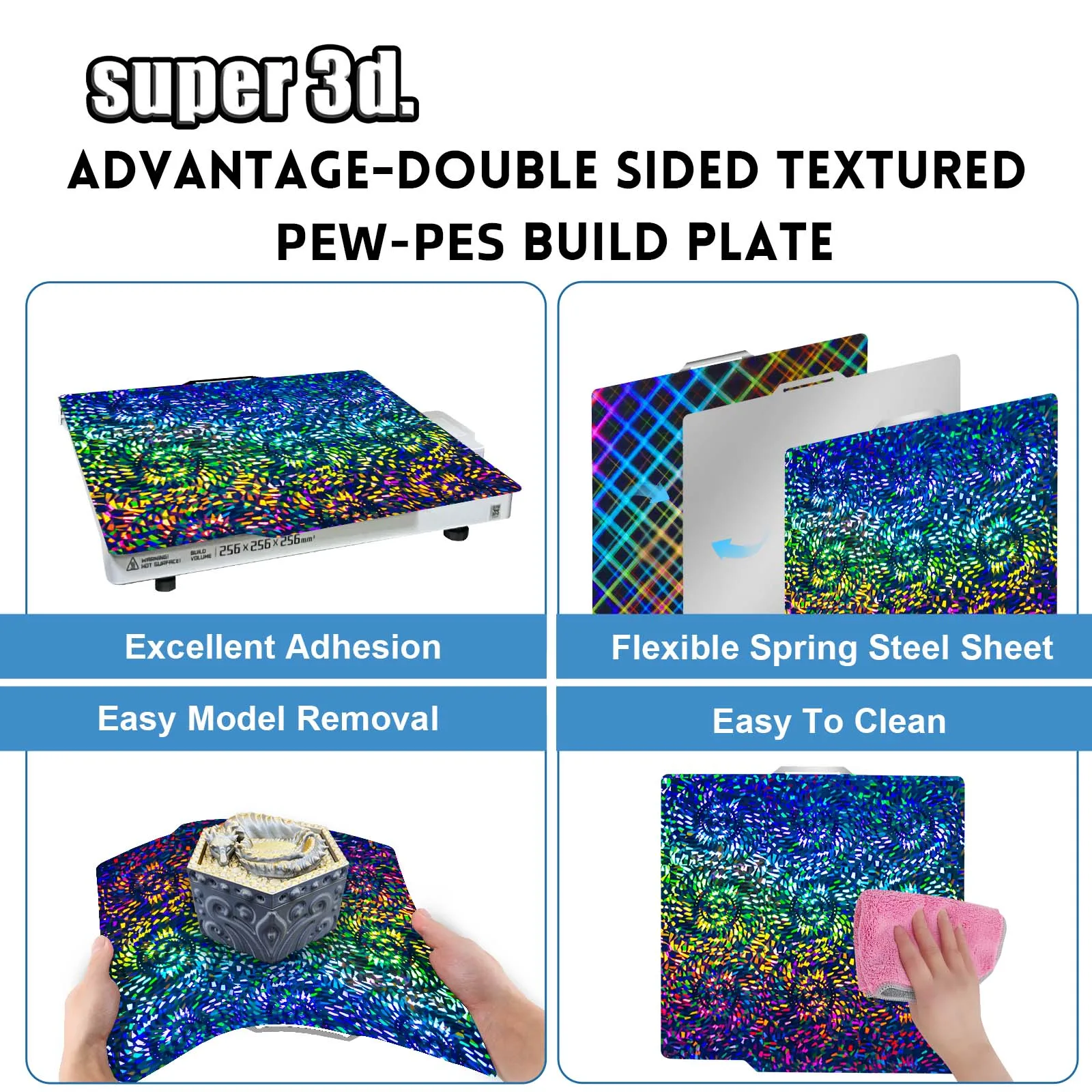 Placa de construcción PEO Smooth Bambulab, hoja de acero con resorte P1p, hoja Pei 257x257, placa de construcción P1s Bamboo Lab Bambulabs X1, cama de carbono A1 - imagen 3