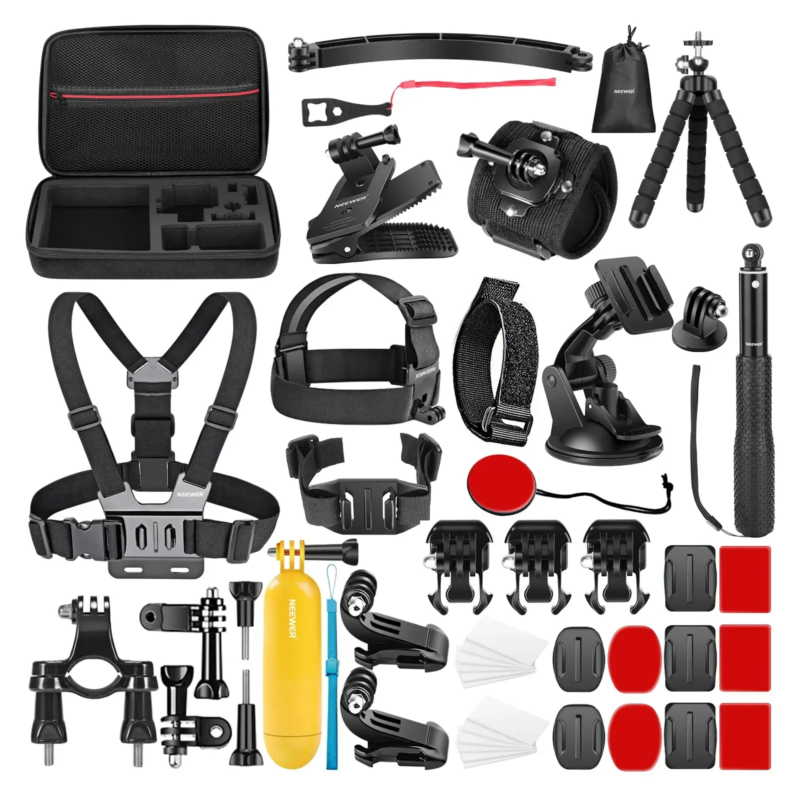NEEWER 50 en 1 Kit de accesorios de Cámara de Acción para GoPro Hero 12 11 10 9 DJI OSMO 4 3 2 Insta360 X3 X2 GO 3 SJCAM