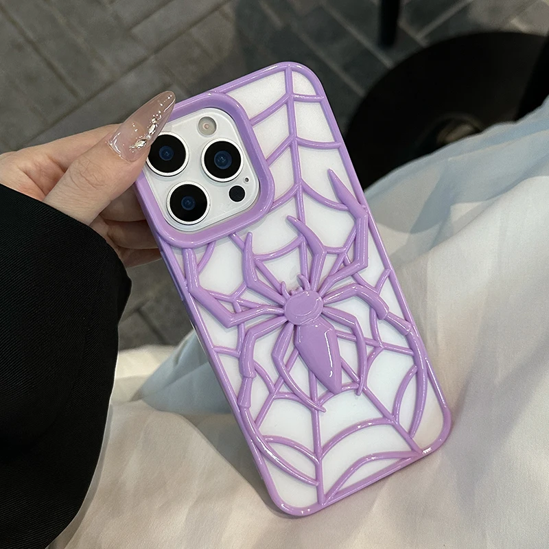 Funda de teléfono hueca de araña púrpura de dibujos animados para iPhone 17 Air 16e 15 Plus 14 13 12 11 16 Pro Max cubierta de disipación de calor de silicona - imagen 5