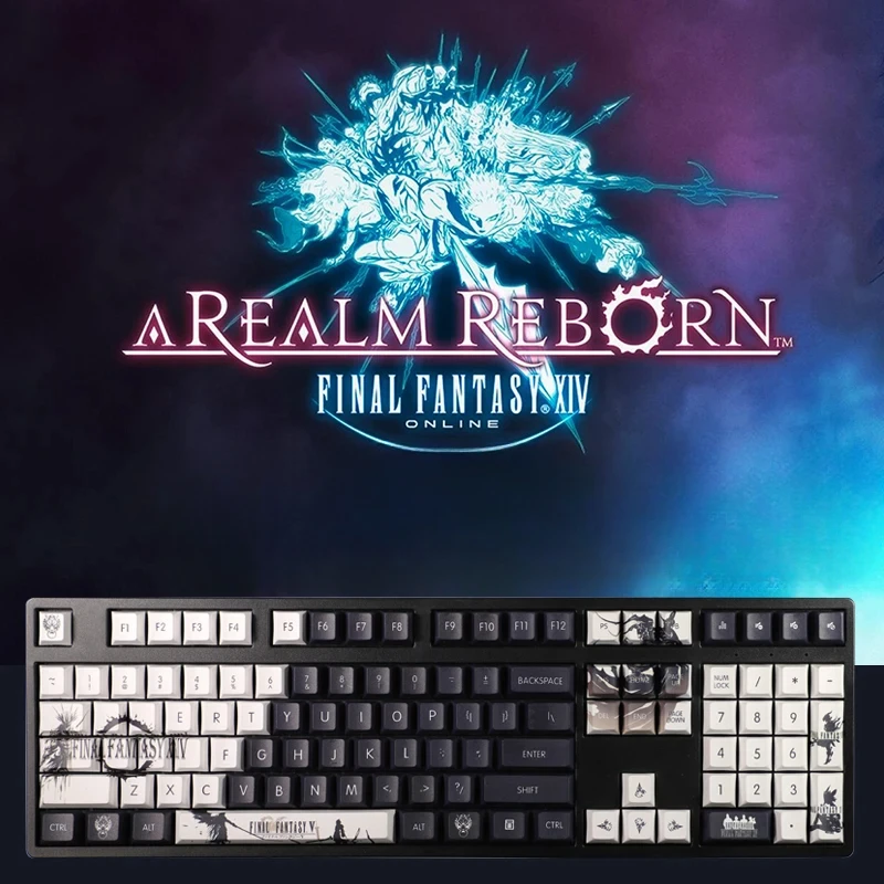 Teclas PBT con temática de Final Fantasy, teclado mecánico minimalista negro FF14, perfil de cereza, 108 teclas, teclas de Anime