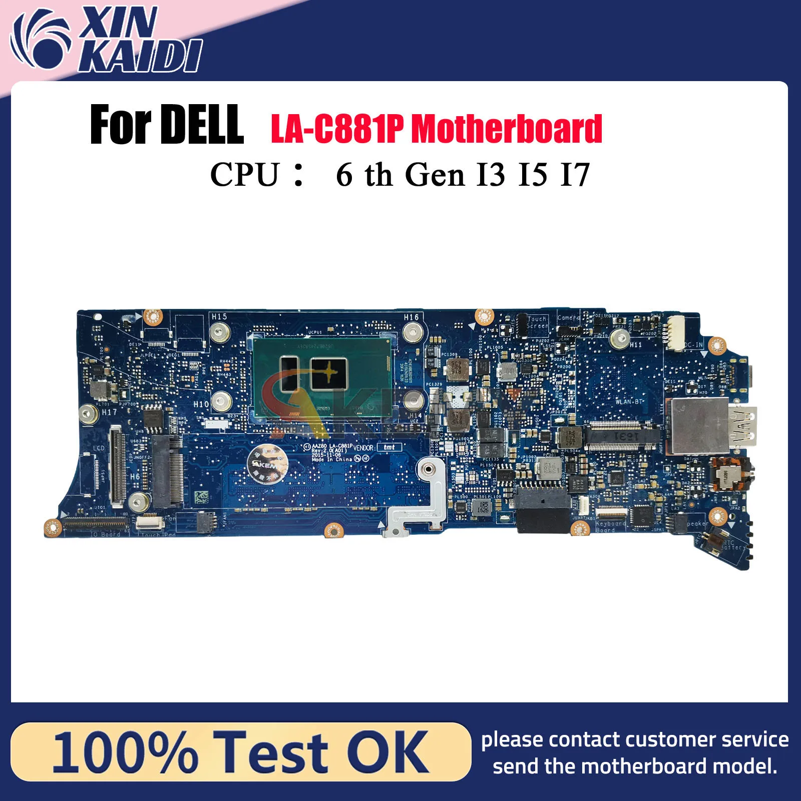 Para DELL XPS 13 9350 placa base de computadora portátil LA-C881P con CPU i5 i7 CN-078F9T 076F9T 0TG3CN 0H67KH 100% probado OK