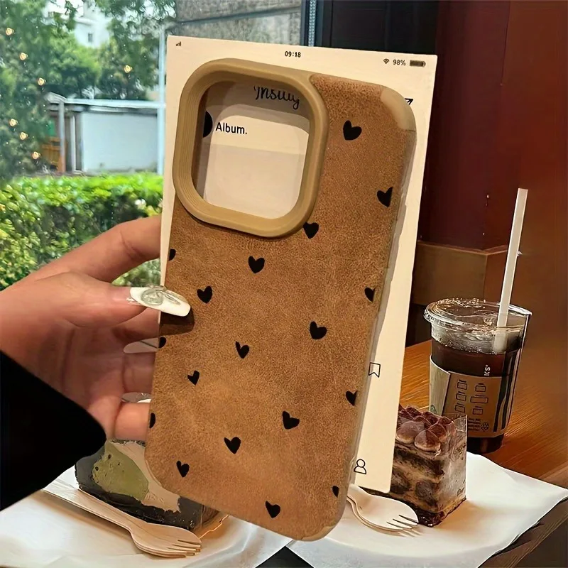 Funda de teléfono de piel de cordero mate de lujo con corazón de amor pequeño para iPhone 17 16 Pro Max 15 14 13 12 11 XS Max XR X 16 Plus - imagen 2