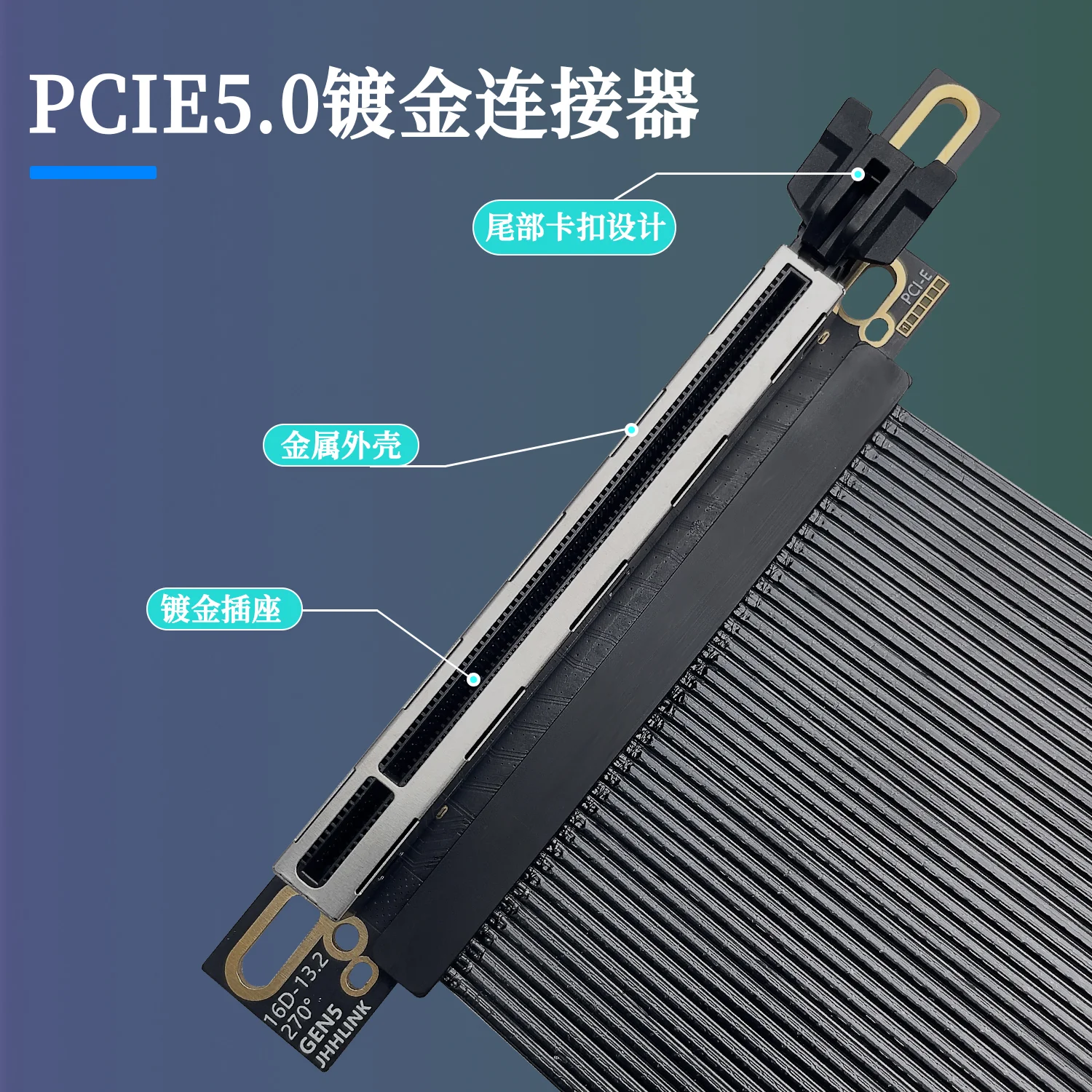 Cable de extensión de tarjeta gráfica PCI-E 5.0 X16 270 °   Cable chapado en plata GEN5 64GB\S Cable de extensión GPU para chasis 217e NZXT H1 V1 - imagen 5