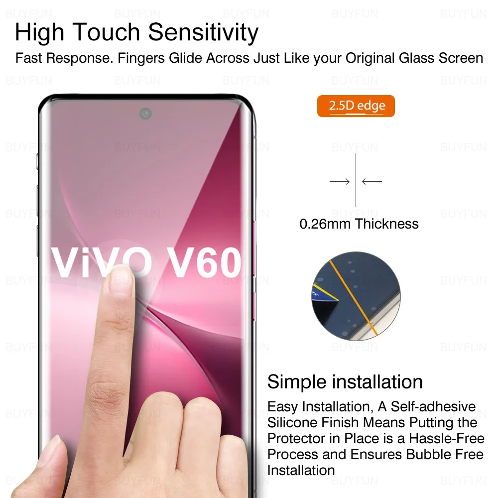 3 uds 9H vidrio curvo para vivo V60 5G Protector de pantalla de vidrio templado cubierta de teléfono para vivoV60 vivo V 60 50 40 30 Pro V30e V50e 5g - imagen 3
