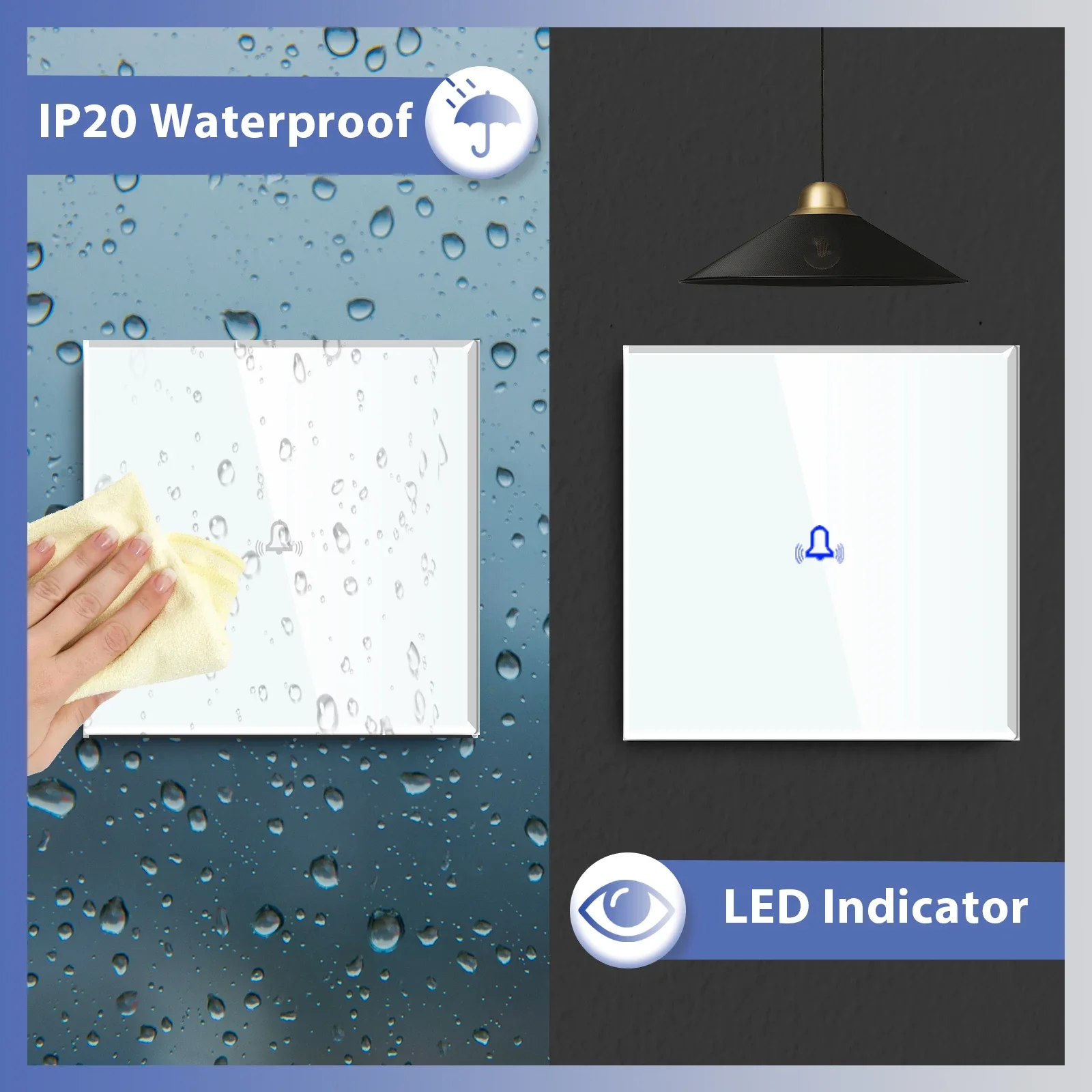 BSEED-Interruptor de timbre de puerta táctil, Panel de vidrio con Sensor de pared, resistente al agua, para seguridad del hogar, 10A - imagen 3