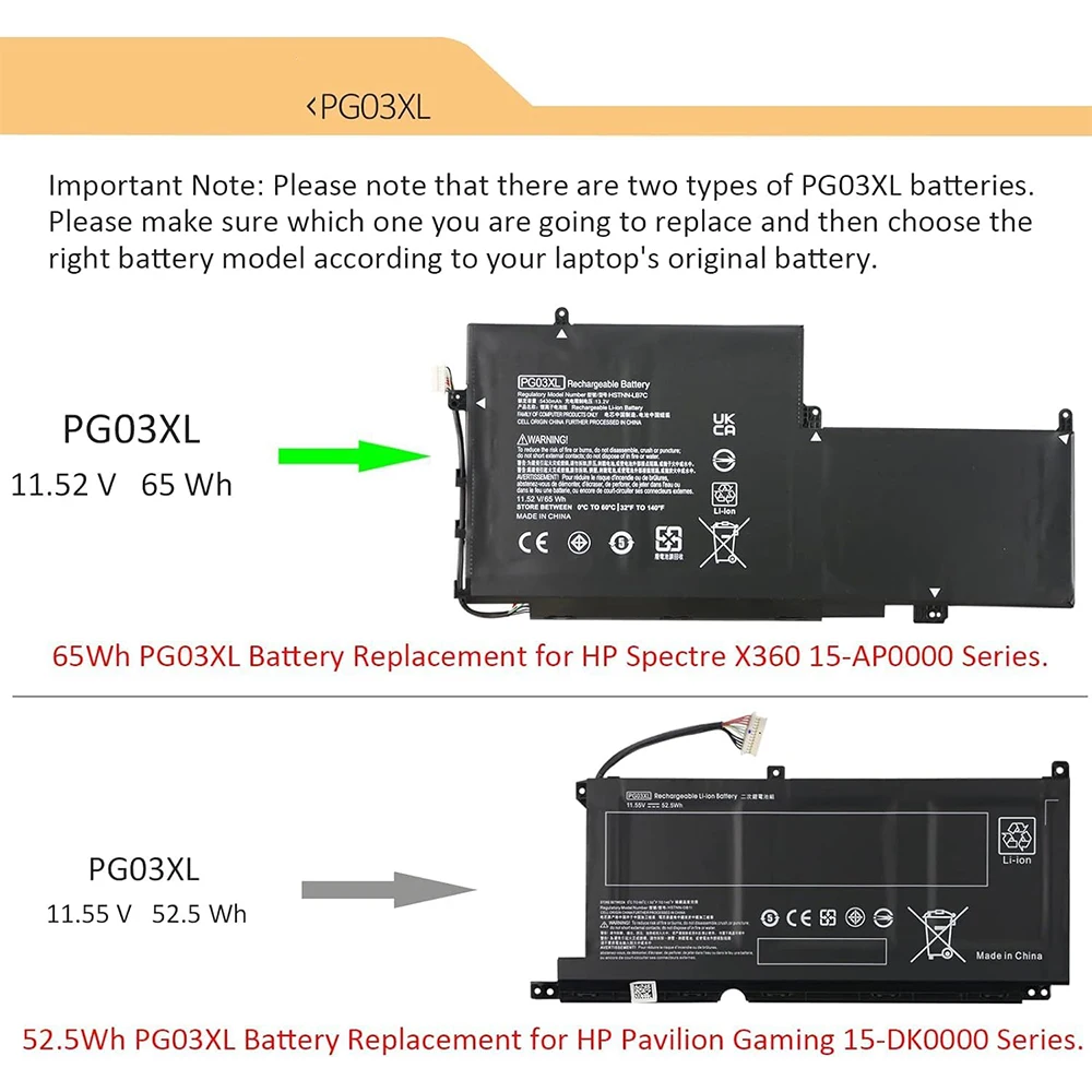 Batería de ordenador portátil, 65Wh, PG03XL, para HP Spectre X360 15-AP0000 15T-AP000 Series 15-AP011DX 15-AP001NF 15-AP002NG 15-AP018CA 831758-005 - imagen 2