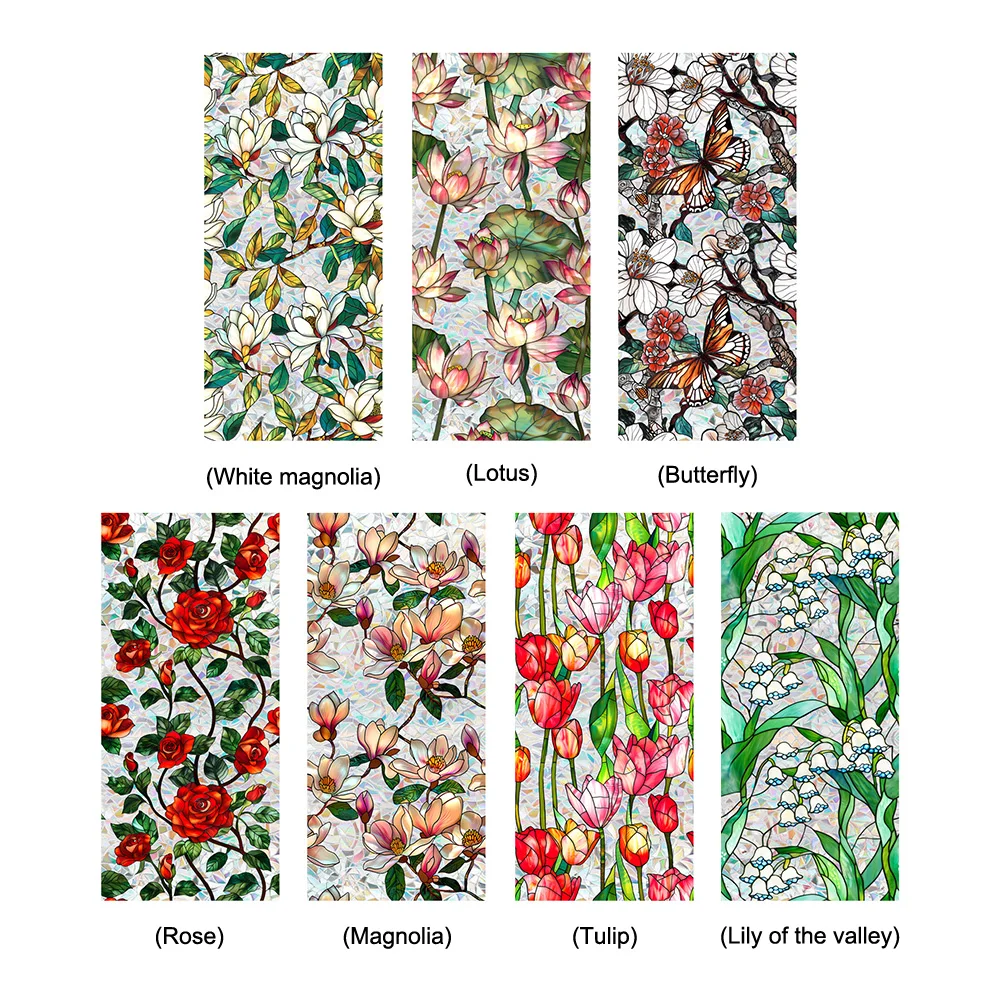 Calcomanías de vitral de flores, pegatinas adhesivas estáticas extraíbles, calcomanías decorativas florales para ventana, pegatinas para ventana, decoración del hogar