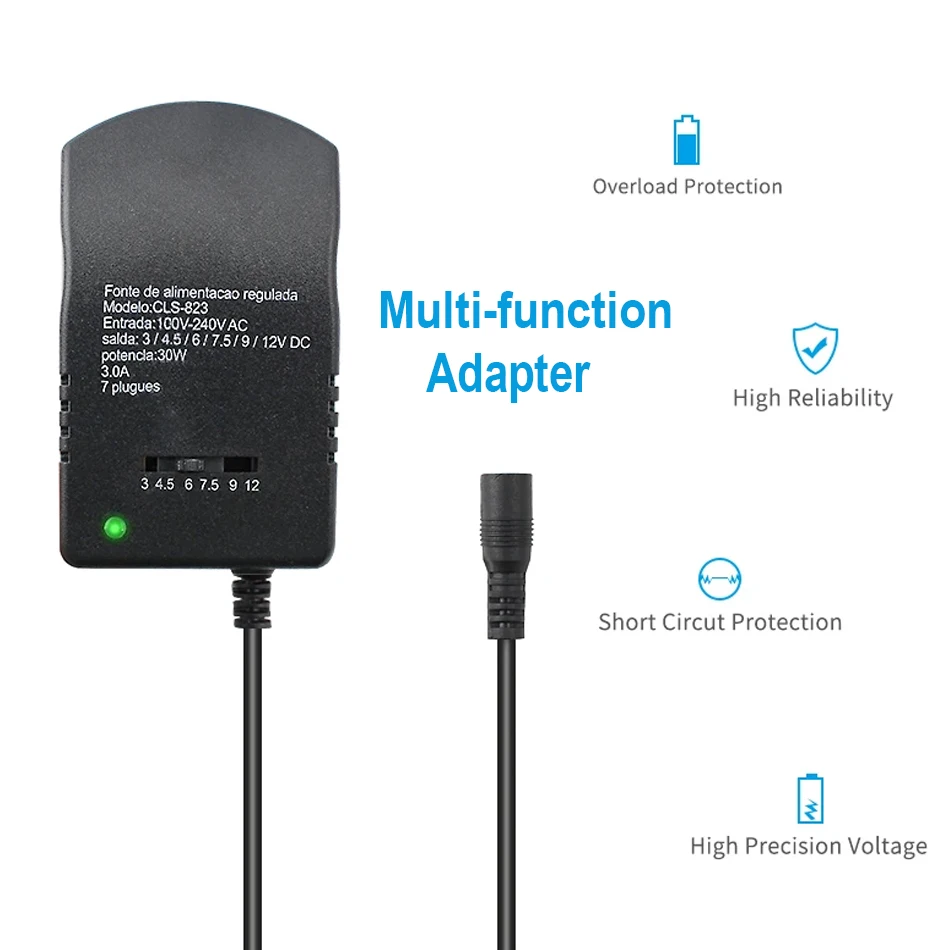 Adaptador ajustable cargador de fuente de alimentación multi voltaje CA 220V a CC 3V 4,5 V 6V 7,5 V 9V 12V UE EE. UU. Adaptador convertidor enchufe 7 30W - imagen 3