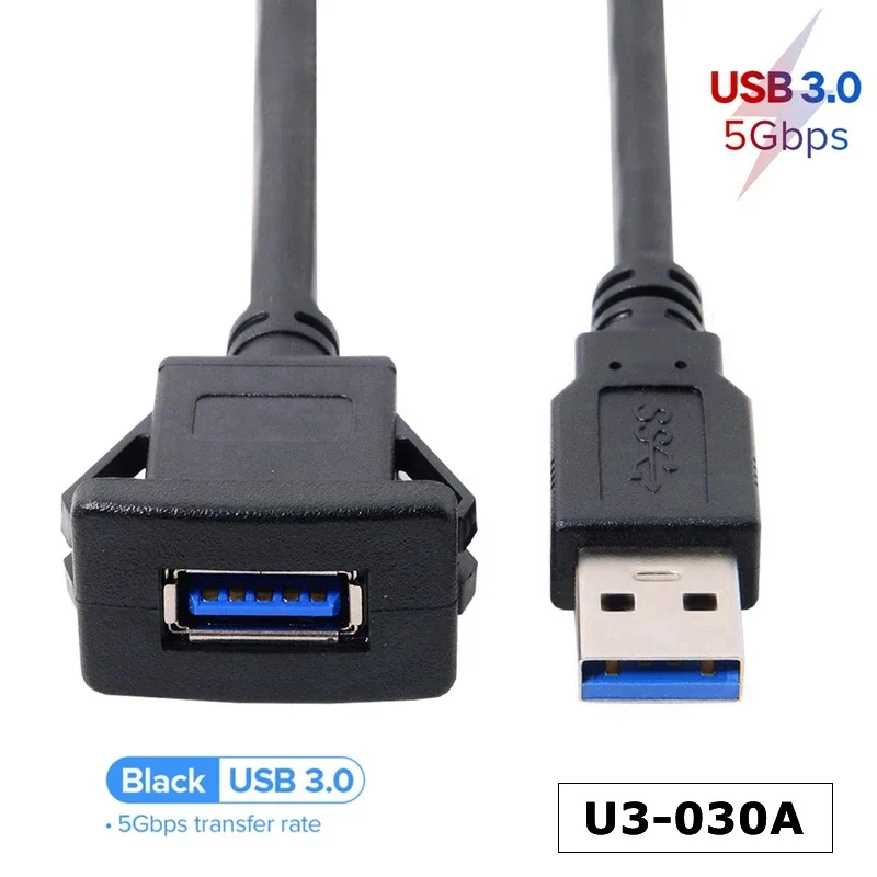 Enchufe USB de doble puerto extensible Cabe USB3.0, Cable de extensión de montaje empotrado para coche, Panel de tablero, Cable USB cuadrado para coche y motocicleta - imagen 2