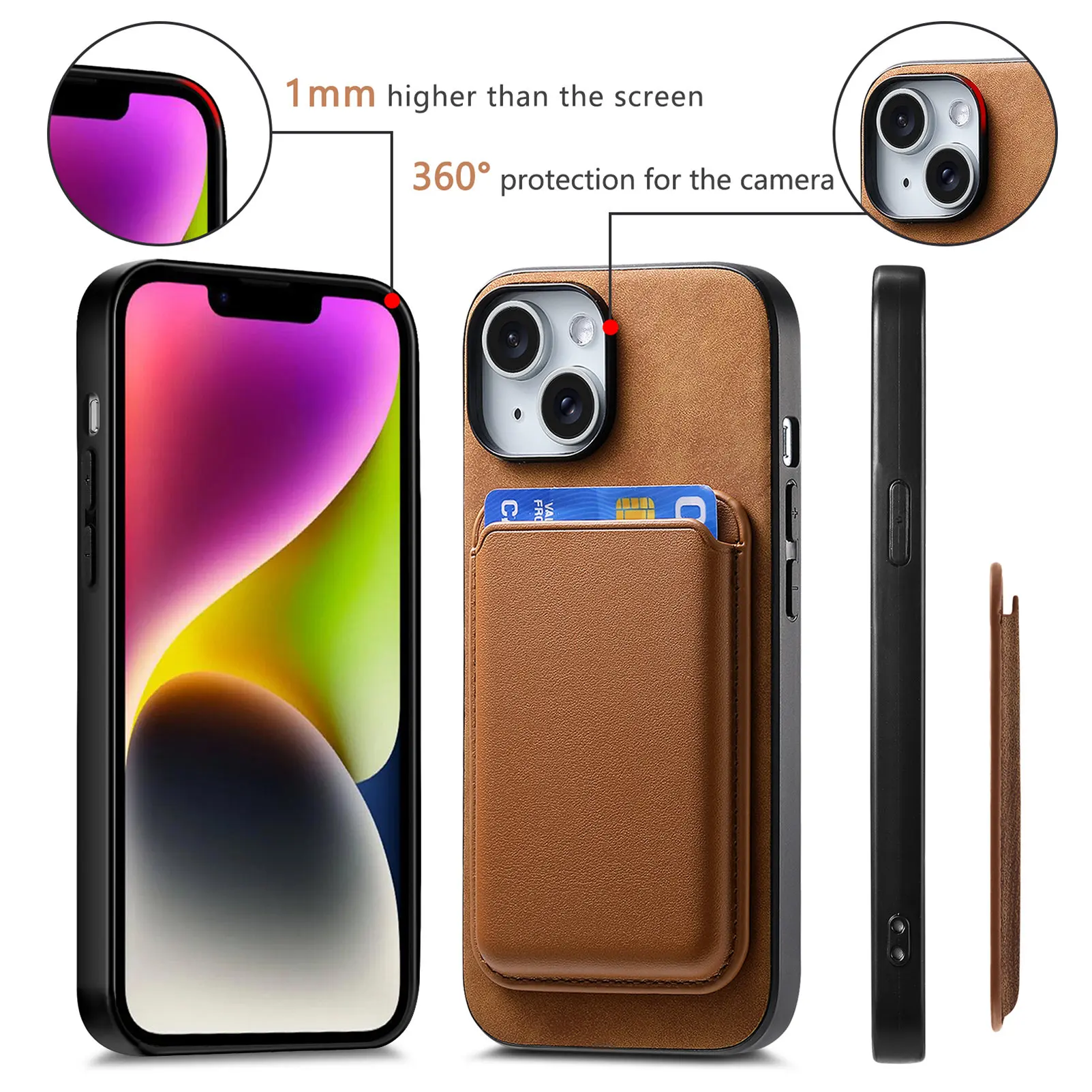 Tarjetero extraíble 2 en 1, Funda de cuero con carga inalámbrica para iPhone 15 Pro Max 14 Plus 13 12 11 7 8 SE 2022 - imagen 5