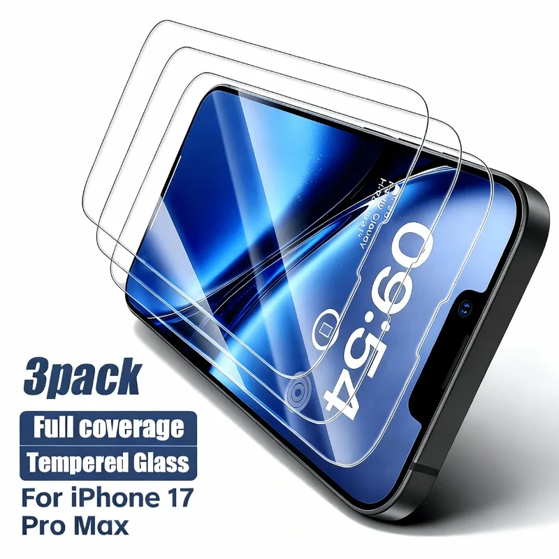 Protectores de pantalla de vidrio templado, 3 uds., compatibles con iphone 17 16 15 14 13 12 11 Pro Max 16 15 14 Plus 16e Air XR XS Glass