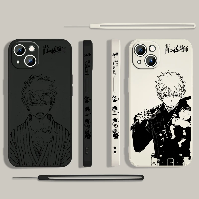 Funda de teléfono Anime Blue Exorcist para Apple iPhone 15 14 13 12 11 Pro Max Plus 8 7 SE cubierta de capa de cuerda izquierda líquida - imagen 3