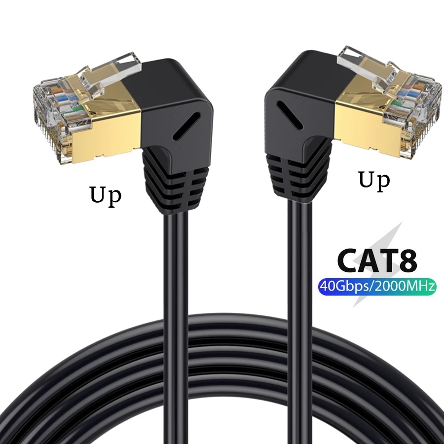 Cable Ethernet Cat8 SFTP 40Gbps 2000MHz Cat 8 RJ45 red Lan 90 grados arriba abajo izquierda ángulo recto Internet RJ45 Cable superfino - imagen 5