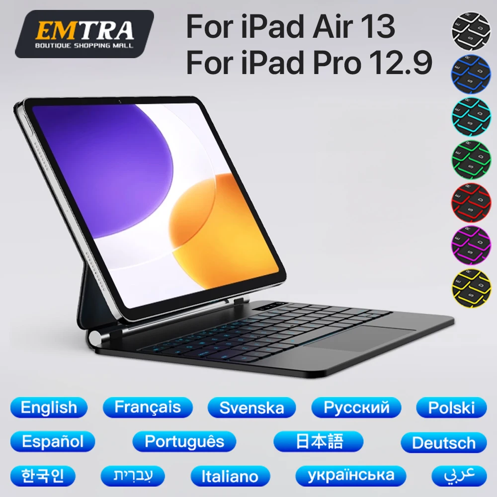 Teclado mágico magnético para iPad Por 12,9 2018-2022 para iPad Air 13 2024-2025 teclado inalámbrico con retroiluminación Bluetooth cubiertas inteligentes