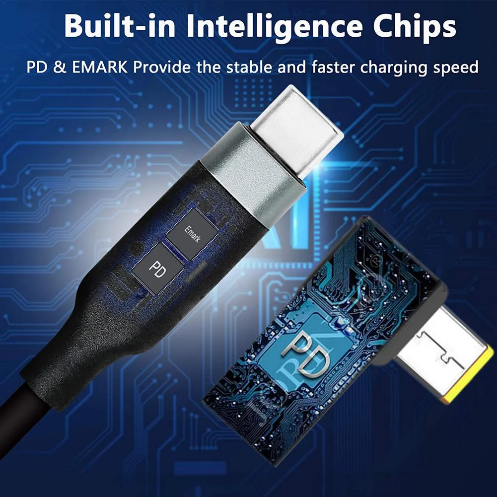 Adaptador PD tipo C de 100W, convertidor de enchufe hembra a punta cuadrada, Cable de carga rápida USB-C para conector de alimentación CC Lenovo Thinkpad - imagen 4