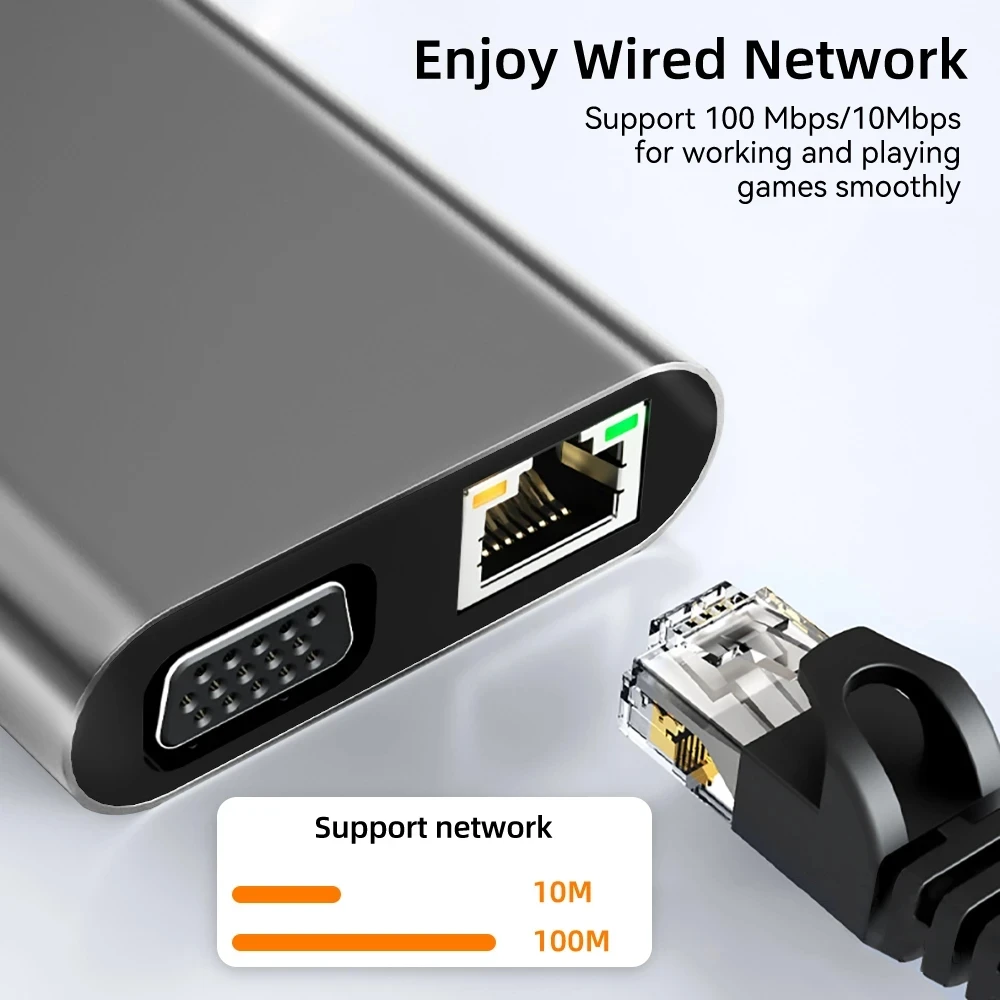 USB C HUB tipo C a RJ45 4K 30Hz HDMI VGA adaptador SD TF USB 3,0 2,0 acoplamiento PD 87W USB C divisor para MacBook Pro Air - imagen 2