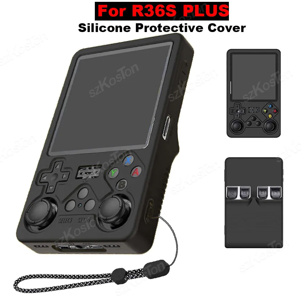 Funda para consola de juegos portátil R36S Plus, funda protectora de silicona suave antiarañazos con cordón para accesorios R36S Plus