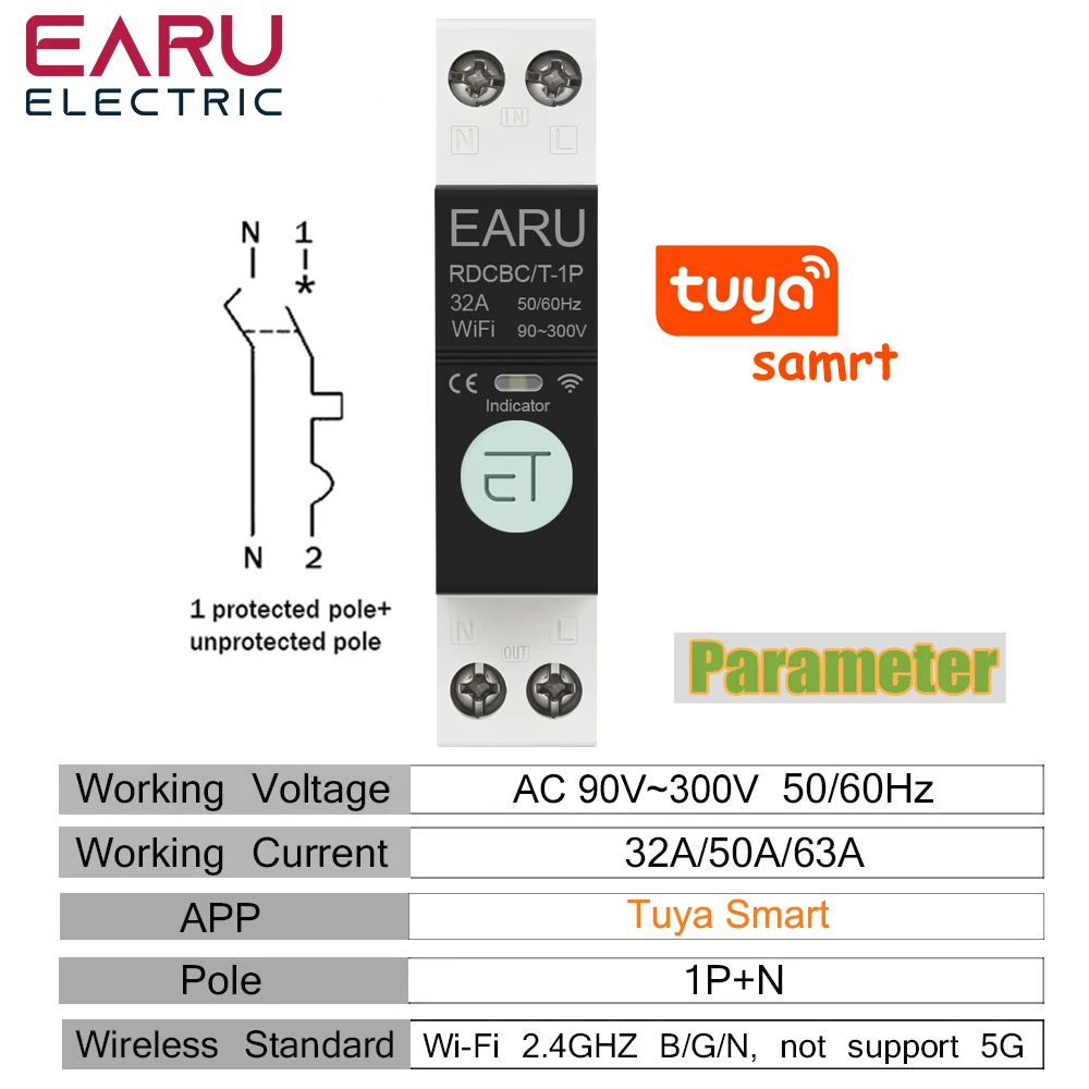 Zigbee TUYA WiFi disyuntor inteligente sobrecorriente bajo voltaje protección medición de potencia 1-63A interruptor de Control remoto inalámbrico - imagen 2