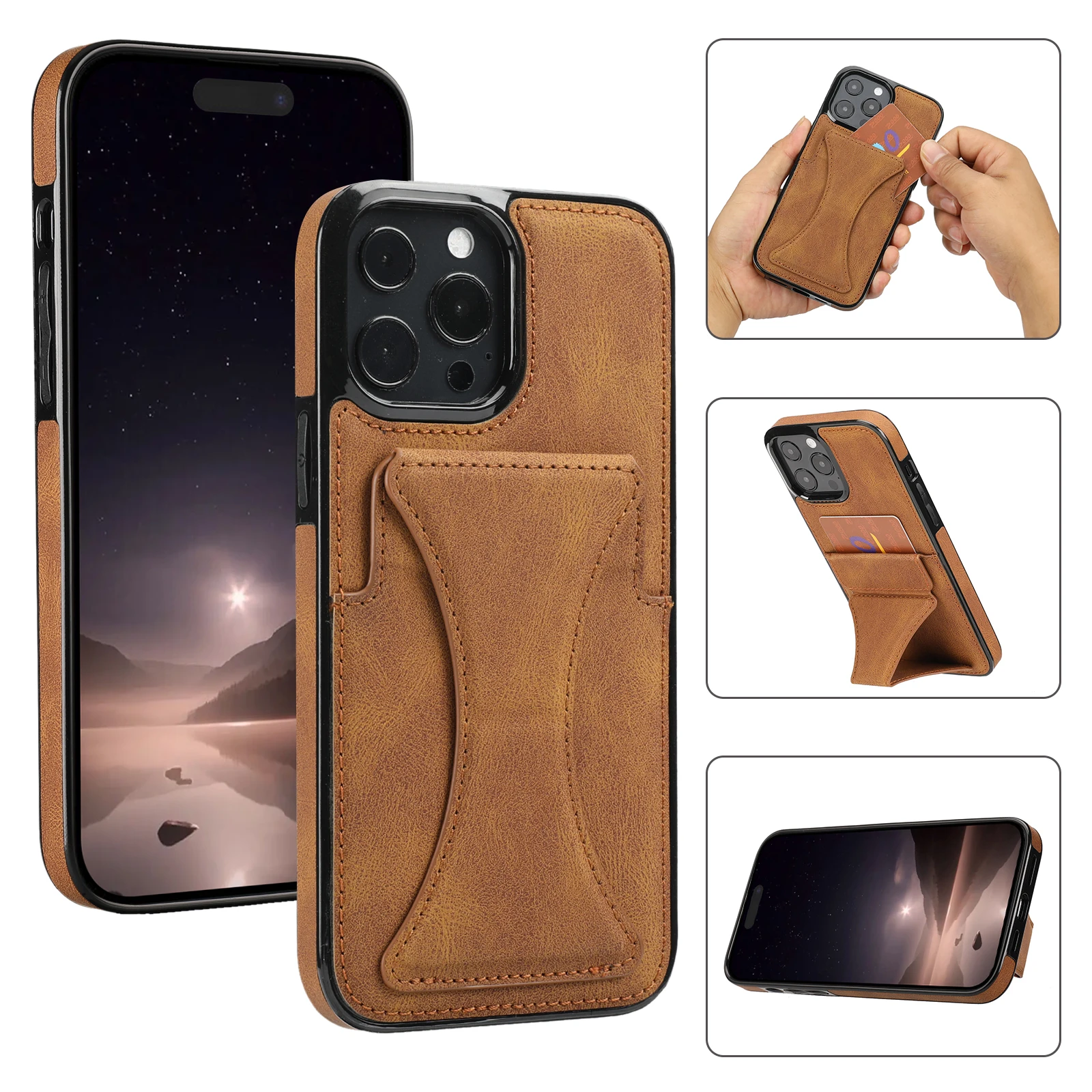 Funda protectora de cuero PU de alta calidad con ranuras para tarjetas de crédito, funda de teléfono con soporte plegable para iPhone 16 Pro Max 15 Plus 14 13 12 11 - imagen 2