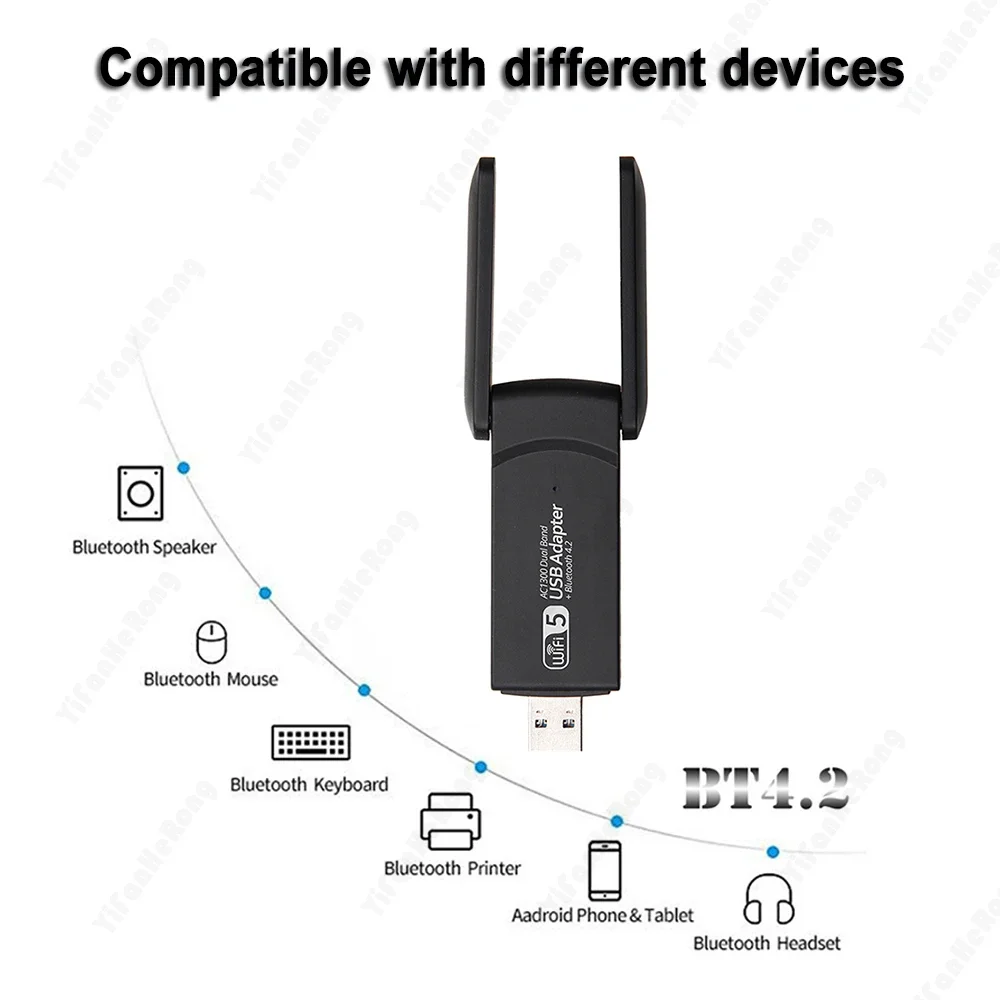 Adaptador BT 4,2 WiFi USB 3,0 de doble banda 2,4 GHz y 5GHz 1300Mbps Wifi Usb para PC de escritorio portátil tarjeta de red receptor inalámbrico - imagen 2