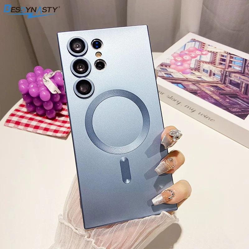 Para Magsafe fundas de teléfono con carga inalámbrica magnética para Samsung S26 Edge S25 S24 S23 S22 S21 accesorios de cubierta de cámara con revestimiento ultra - imagen 3