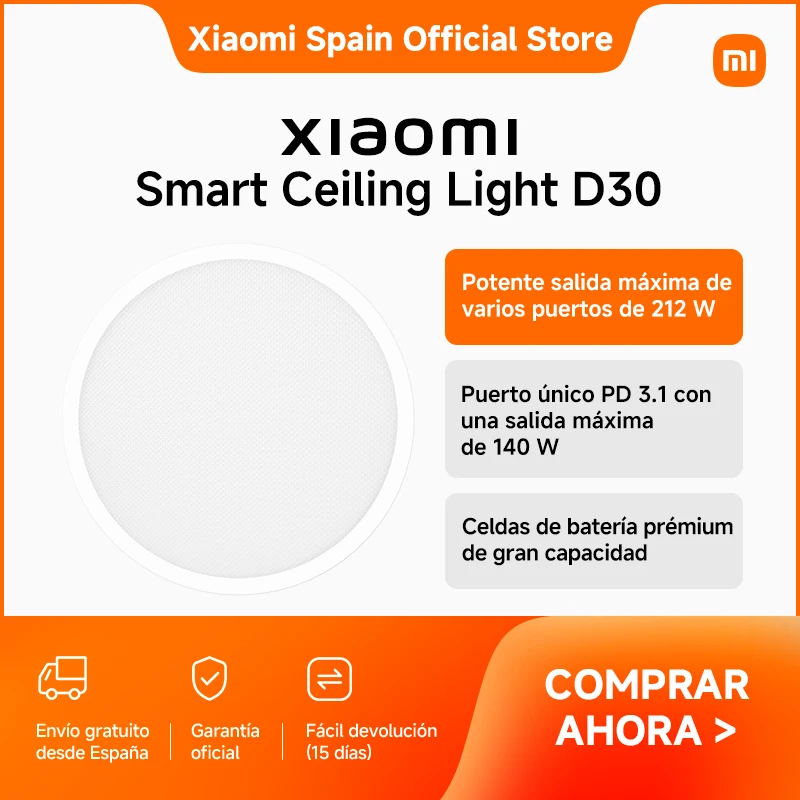 Official | Xiaomi Smart Ceiling Light D30 LED de espectro completo personalizado* Alto índice de reproducción cromática Ra97* Lente ultracompacta Xiaomi personalizada Diseño antirreflejos Resistencia al polvo IP50*